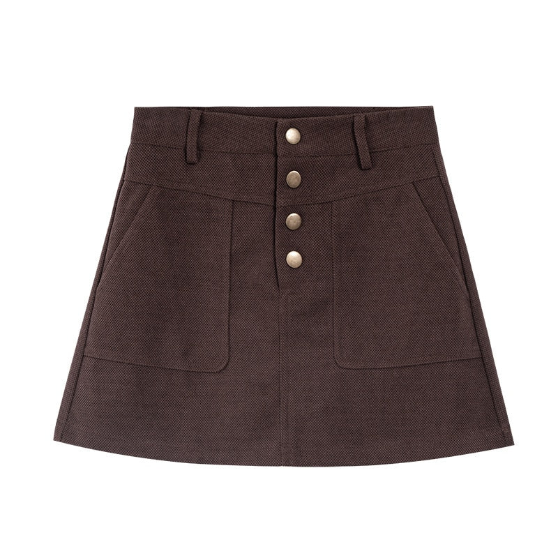 [Korean Style] Corduroy High Waist A line Short Skirt