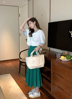 [Korean Style] Solid Color Cinched Waist A-line Mermaid Long Skirt