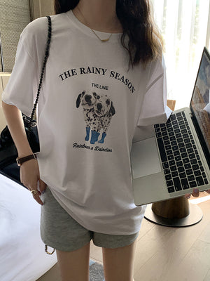 [Korean Style] Oversized Fit Puppy Graphic Box Tee