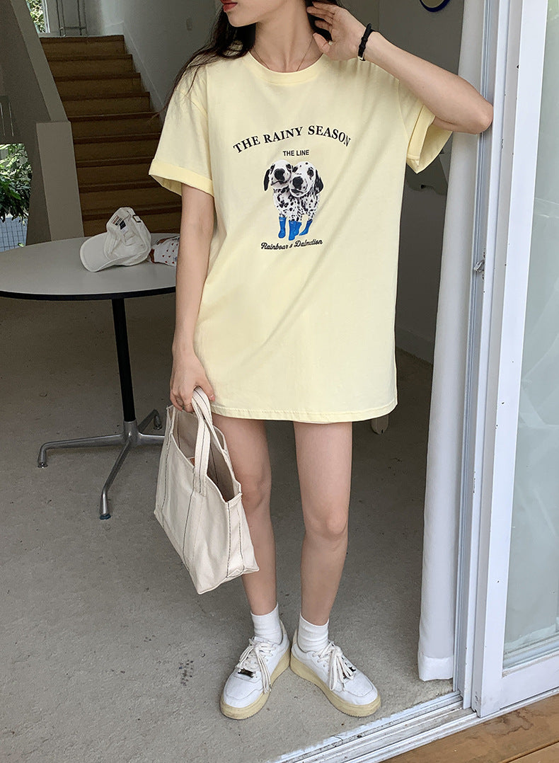 [Korean Style] Oversized Fit Puppy Graphic Box Tee