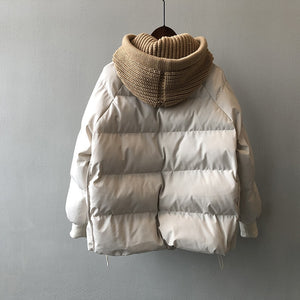 [Korean Style] Detachable Knit Hooded Cotton Padded Crop Puffer Jacket