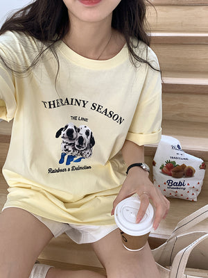 [Korean Style] Oversized Fit Puppy Graphic Box Tee