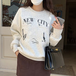 [Korean Style] 3 Color Graphic Dropped Shoulder Fleeced Pullover Sweatshirt