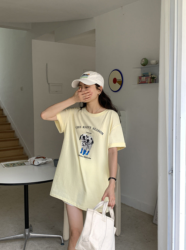 [Korean Style] Oversized Fit Puppy Graphic Box Tee