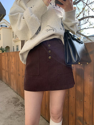 [Korean Style] Corduroy High Waist A line Short Skirt