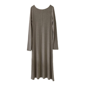 [Korean Style] Basic Scoop Neck Solid Color Long Sleeve A Line Midi Dress