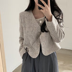 [Korean Style] Collarless Cropped Blazer Jacket