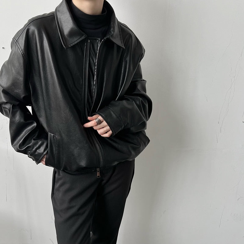 [Korean Style] Retro Faux Leather Motorcycle Jackets