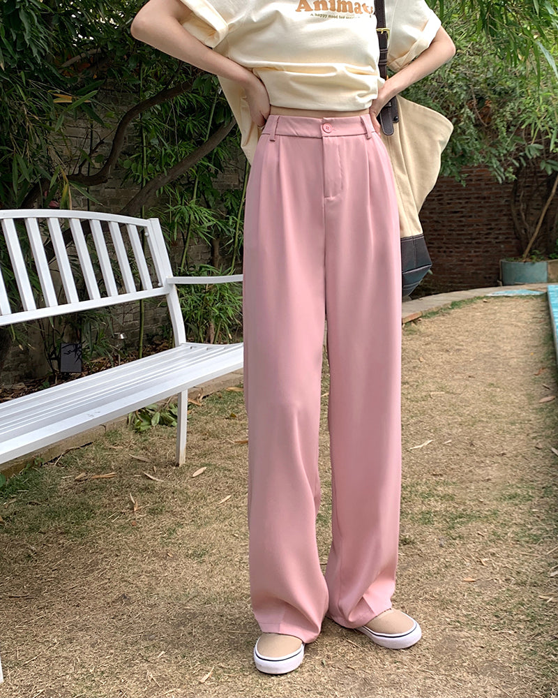 [Korean Style] 4 Colors Cinched Waist Pleated Wide leg Trouser