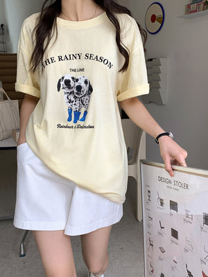 [Korean Style] Oversized Fit Puppy Graphic Box Tee