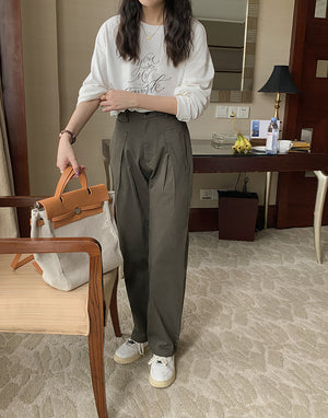 [Korean Style] 2 Color High Waist Loose Fit Pleated Harlem Trousers