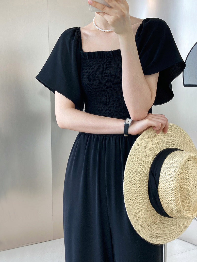 [Korean Style] Square Neck Short Sleeve Off-shoulder Jumpsuit Romper