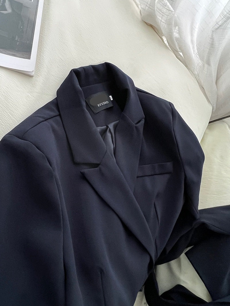 [Korean Style] 2 Color Loose Fit Wrap Tie Crop Blazer