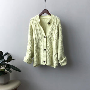 [Korean Style] 5 Color O-neck Chunky Dropped Shoulder Cardigan Sweater