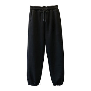 [Korean Style] 2 Color High Waist Drawstring Fleeced Sweatpants