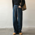 [Korean Style] Fleeced High Waist Drawstring Versatile Wide Leg Jeans
