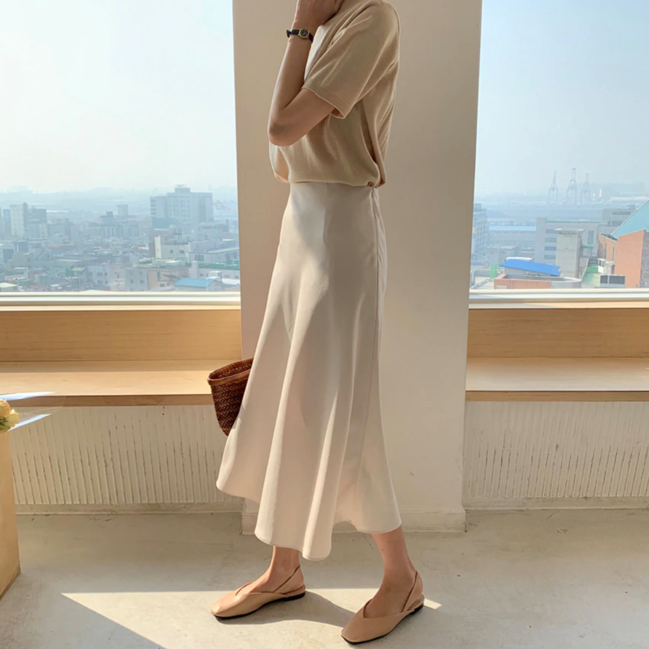 [Korean Style] Dolth Satin A-Line Long Skirt