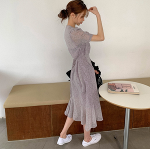 [Korean Style] Galburg Lavender Chiffon Ruffle Midi Dress