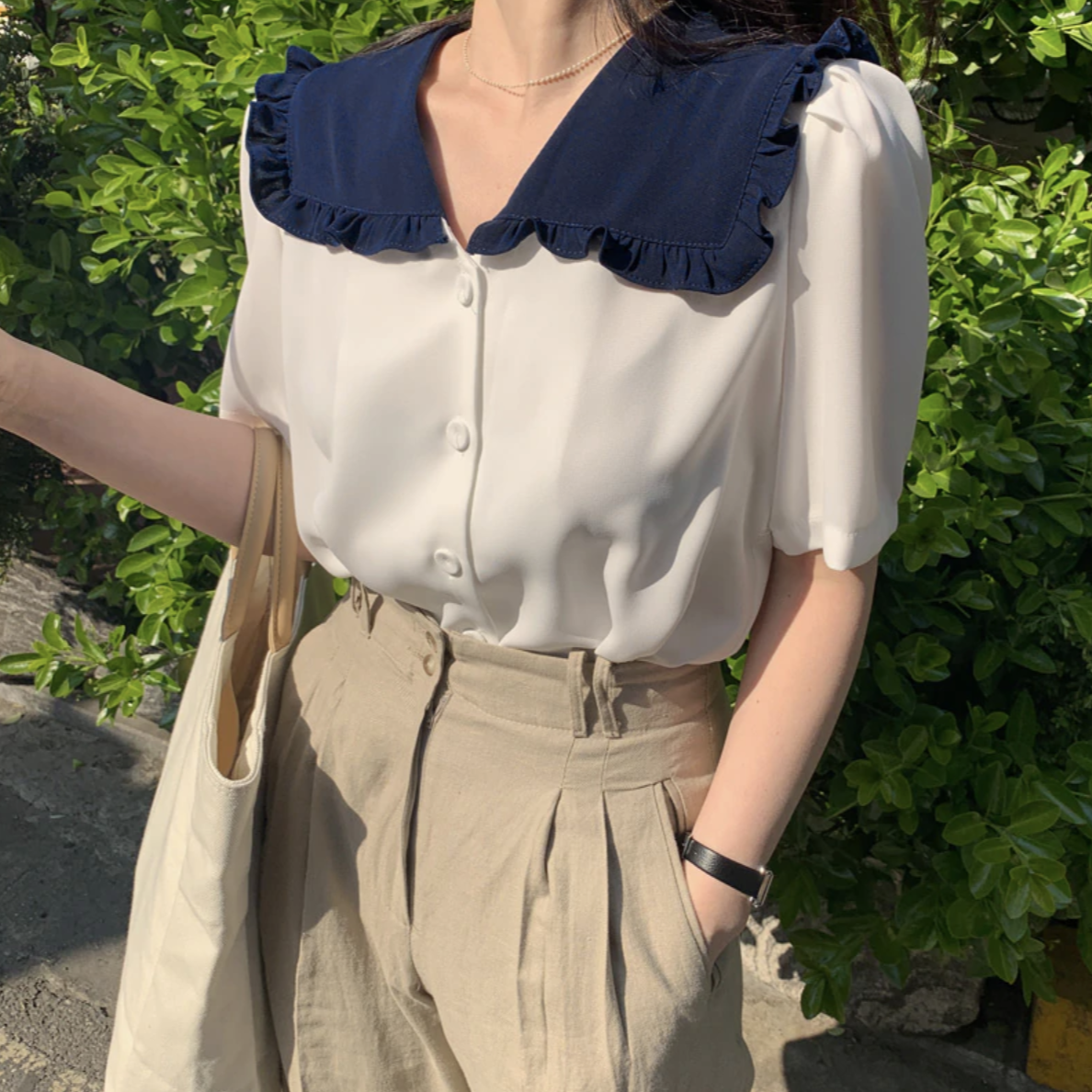 [Korean Style] Heidi Sailor Collar Ruffle Blouse