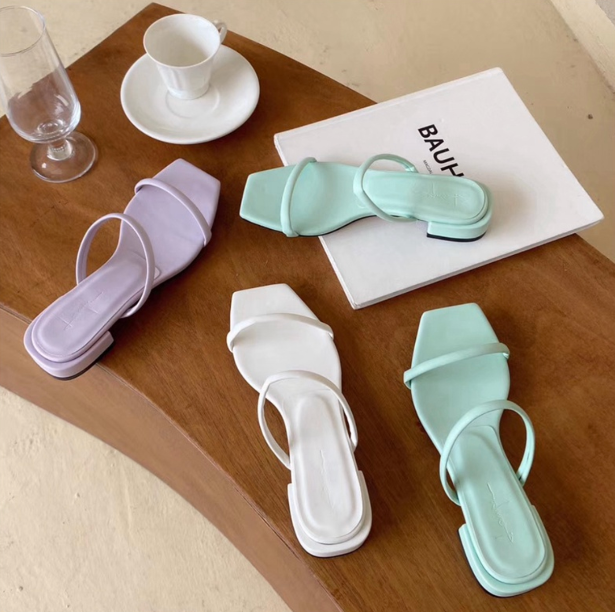 [Korean Style] Lolus Pastel Thin Strap Square Toe Sandal