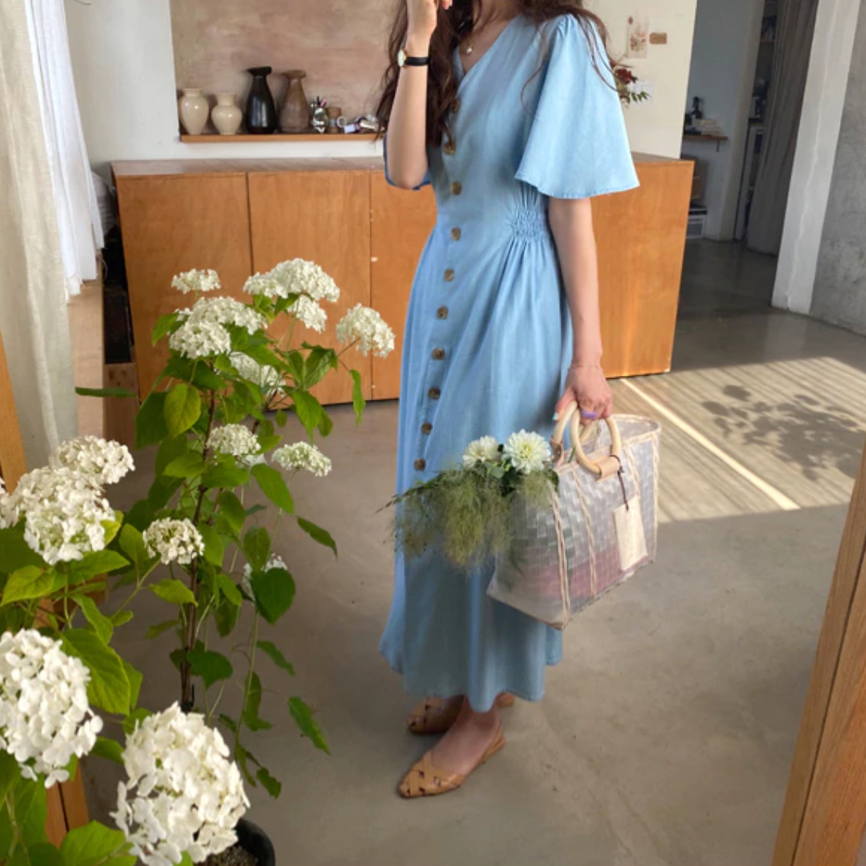 [Korean Style] Lilou Maxi Cinched Waist Button-down Maxi Dress
