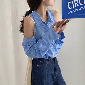 Korean Style] Thalia Cut-off Shoulder Loose Fit Shirts – Ordicle