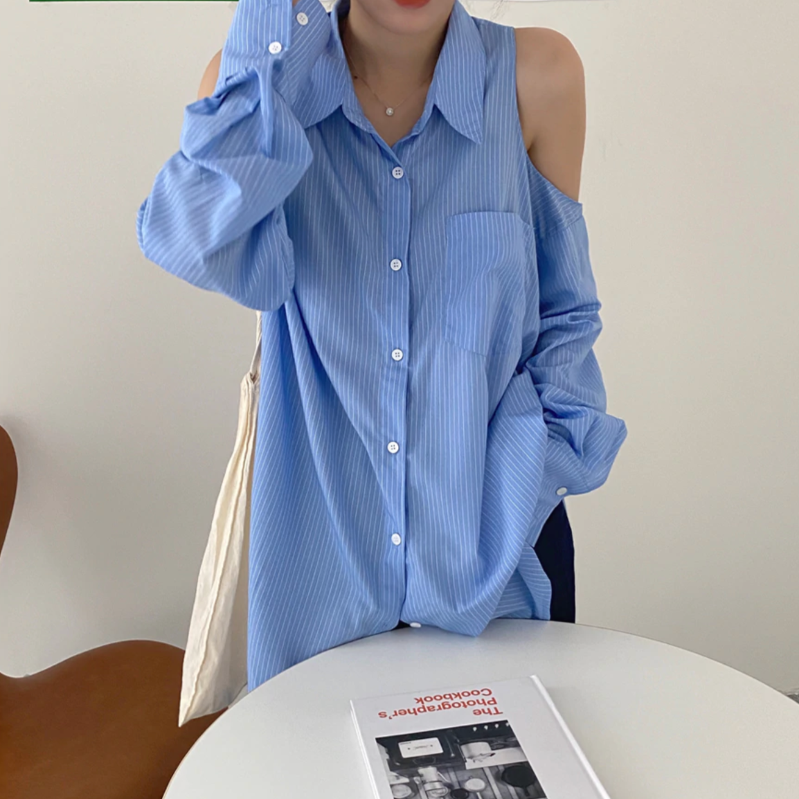 [Korean Style] Thalia Cut-off Shoulder Loose Fit Shirts