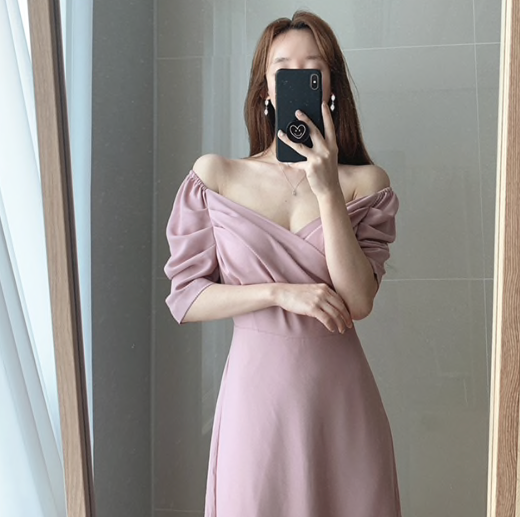 [Korean Style] Sinéad Slim Fit Puff Sleeve Wrap Dress