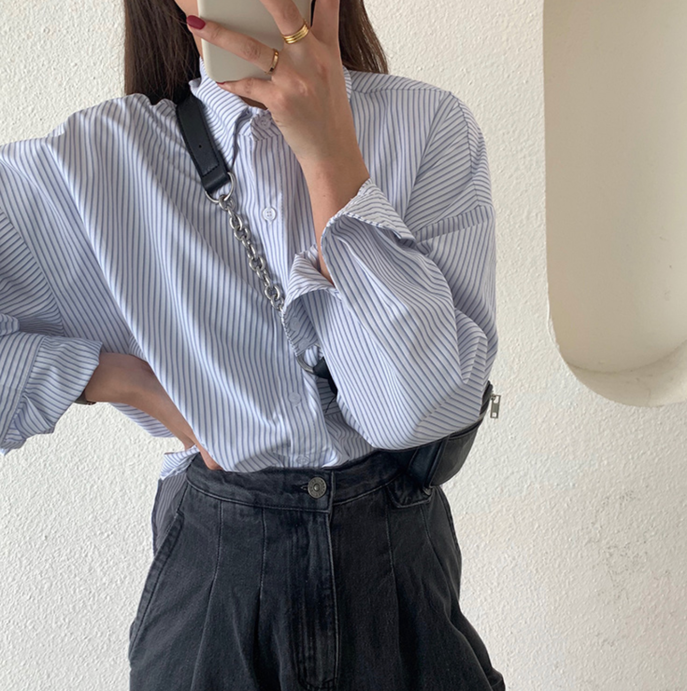 [Korean Style] Juni Loose Fit Striped Shirts