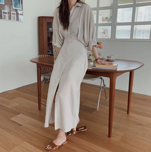 [Korean Style] Ballan Minimal Drawstring Shirt Dress