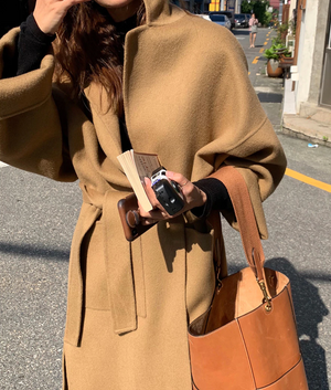 [Korean Style] Kiera Oversized Belted Long Wool Coat