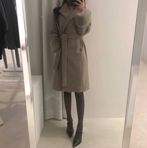 [Korean Style] Filicca Belted Wool Coat with Fur Scarf
