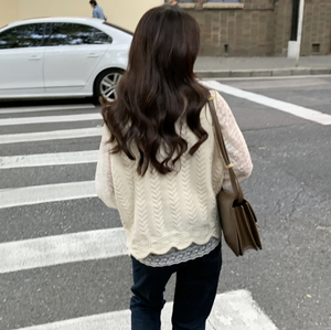 [Korean Style] Blye Lace Blouse w/ Knit Vest 2 Piece Set