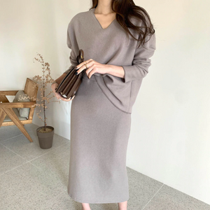 [Korean Style] Darby Matchy Knit Top and Long Skirt 2 pc Set