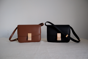 [Korean Style] Minimalistic Large Size Smooth Leather Box Bag Camel- Discountinued / 24X18X8 cm
