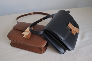 Cowhide Liege Leather Minimal Box Crossbody Bag Handbag Box 
