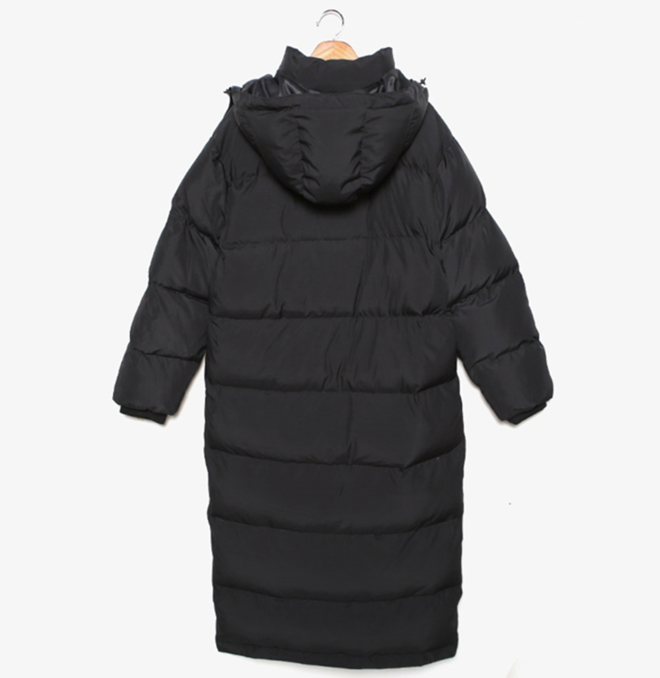 [Korean Style] Joona Black Long Padding Coat Hooded Parka