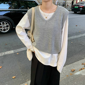 [Korean Style] Rayna Loose Fit Cropped Rib Knit Vest