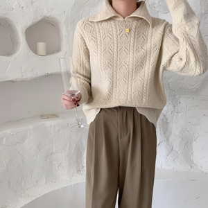 [Korean Style] Naves Collared Knit Top