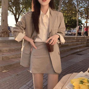 [Korean Style] Maëlle Solid Color Blazer Mini Skirt Set