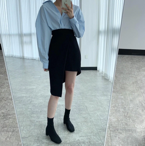 [Korean Style] Kellie Solid Color Shirt w/ Irregular Wrap Mini Skirt 2 pc Set