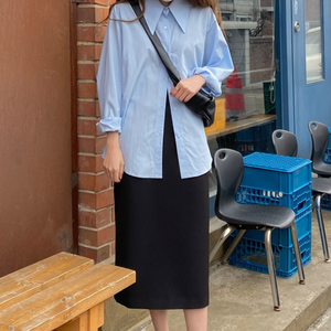 [Korean Style] Janet Solid Color Button down Loose Fit Shirt