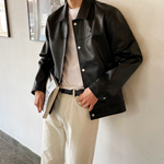 [Korean Style] Alex Button-up Slim Fit Faux Leather Jacket