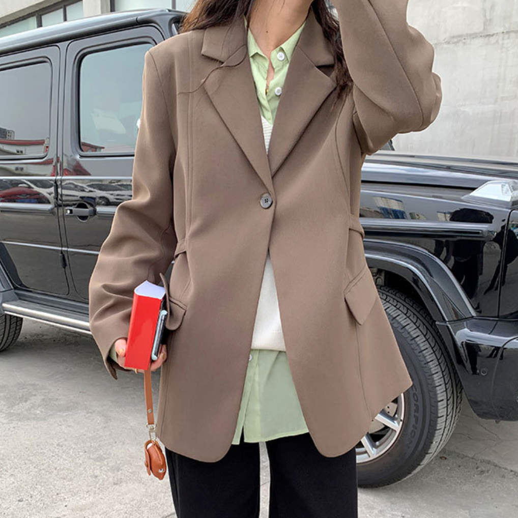 [Korean Style] High Quality 2 Colors Button Belted Oversized Blazer