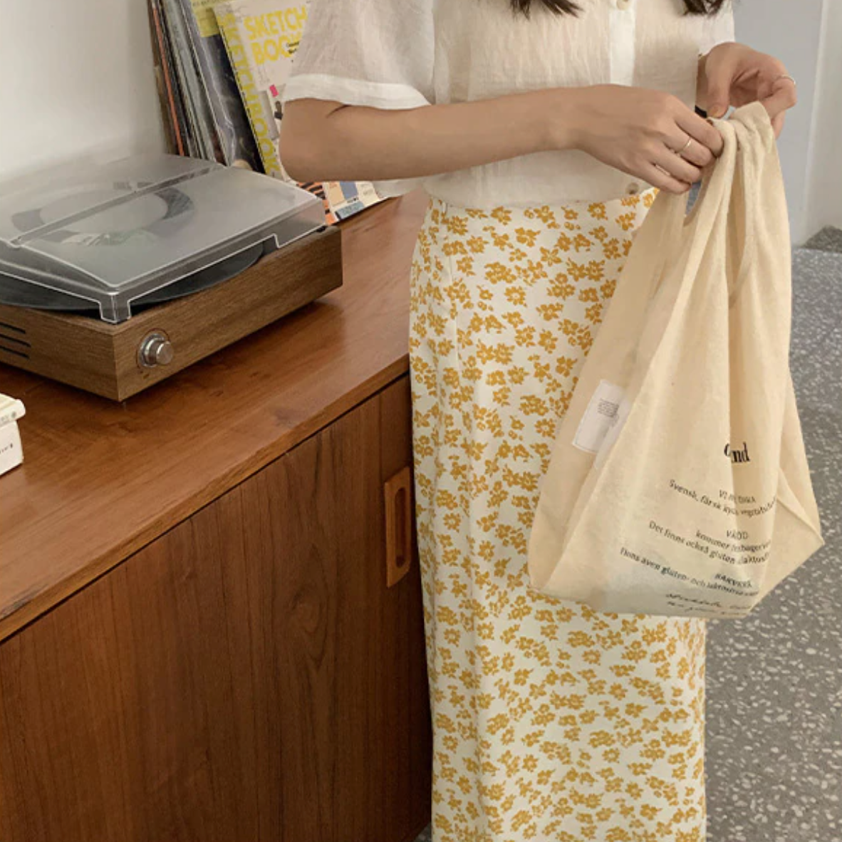 [Korean Style] 4 Colors Floral Print Cinched Waist A-Line Skirt