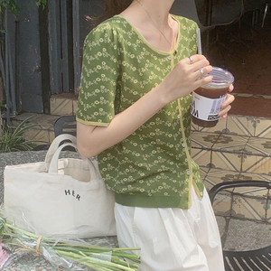 [Korean Style] Verena Pattern Short Sleeve Knit Top Cardigan