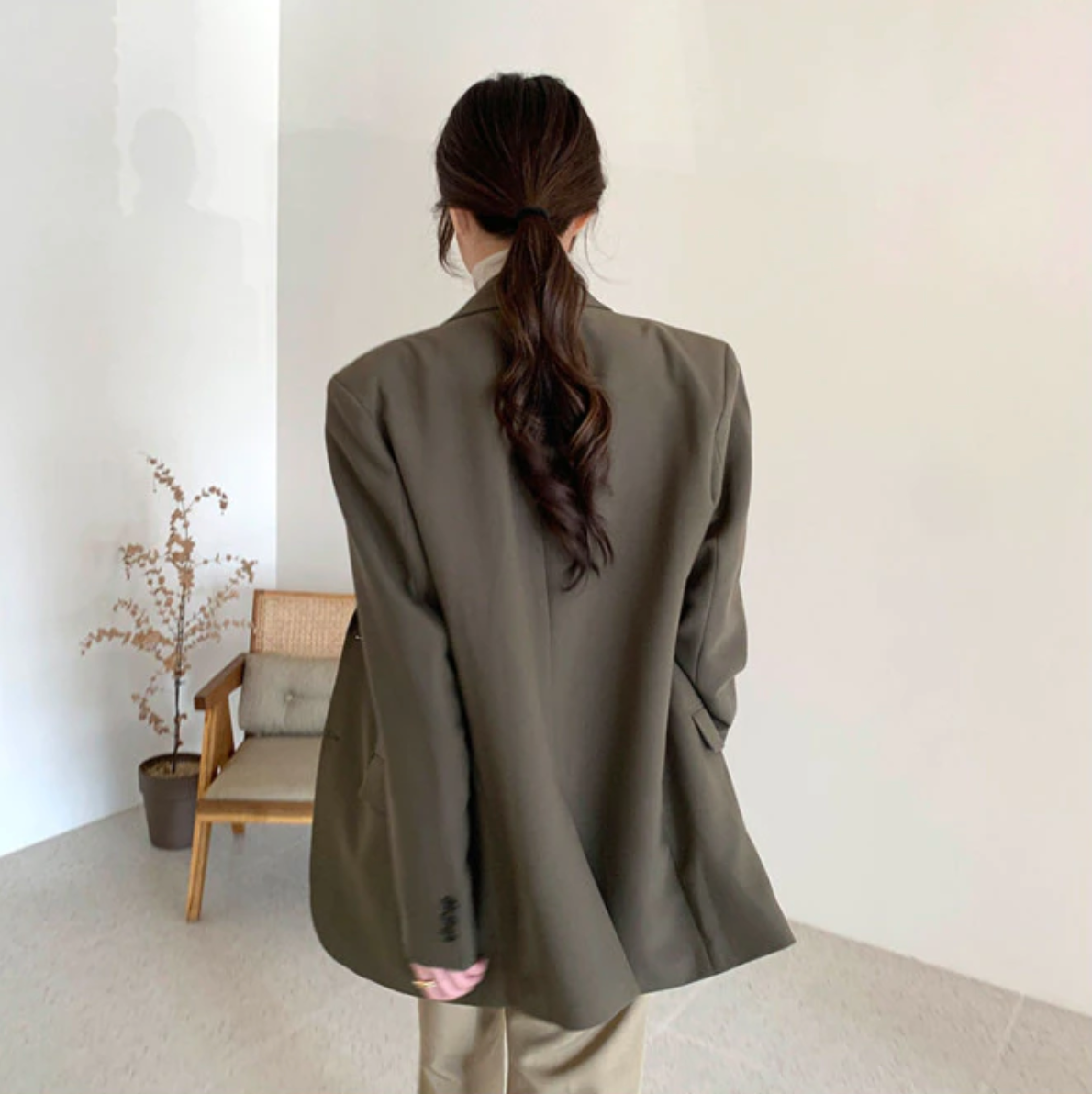 [Korean Style] Vintage Style Loose Fit Long Sleeve Blazer