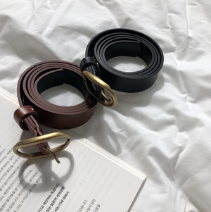[Korean Style] Venessa Black Brown Basic Slim Leather Belt