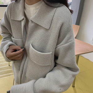[Korean Style] Zipper Knitted Cardigan Knit Jacket with Pockets