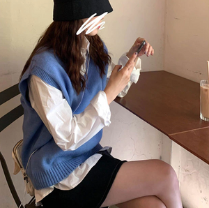 [Korean Style] 4 Colors Loose Fit V Neck Knit Vest